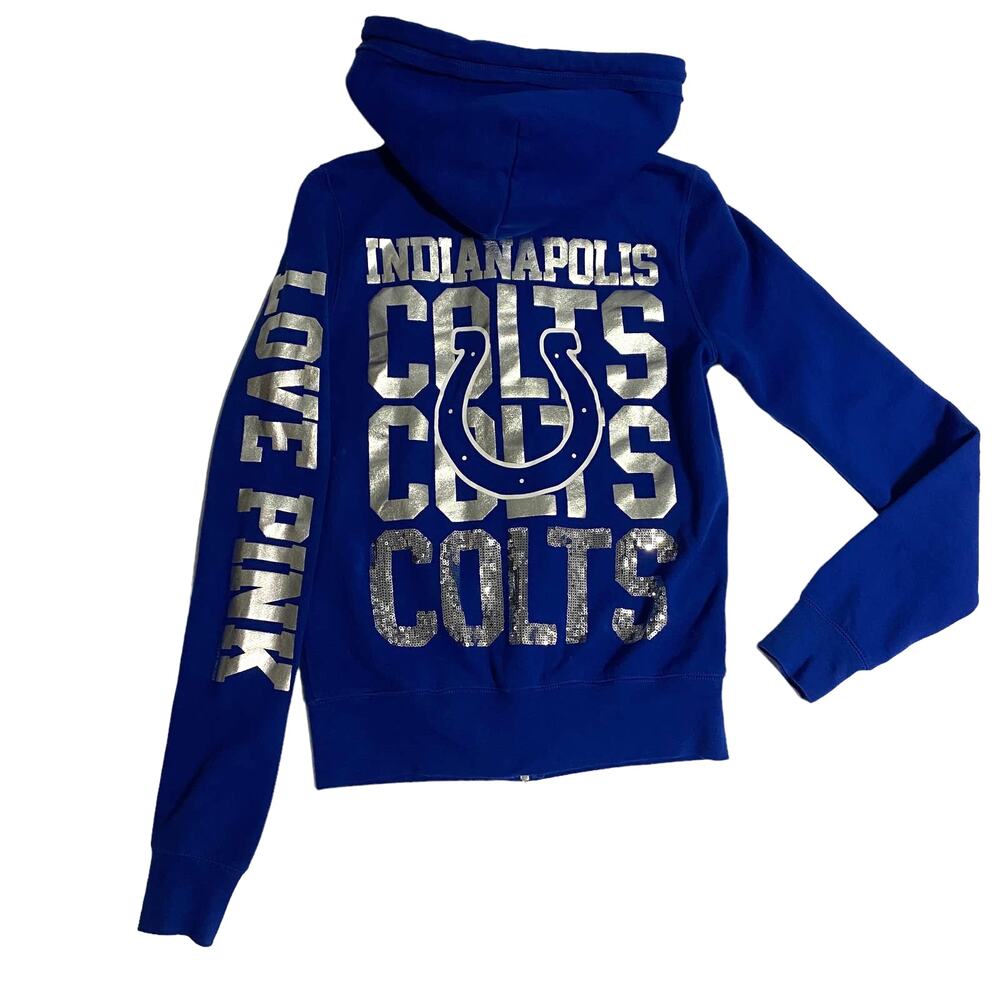 NFL Victoria's Secret PINK XS Indianapolis COLTS Sequin Hoody 53 Full Zip Front